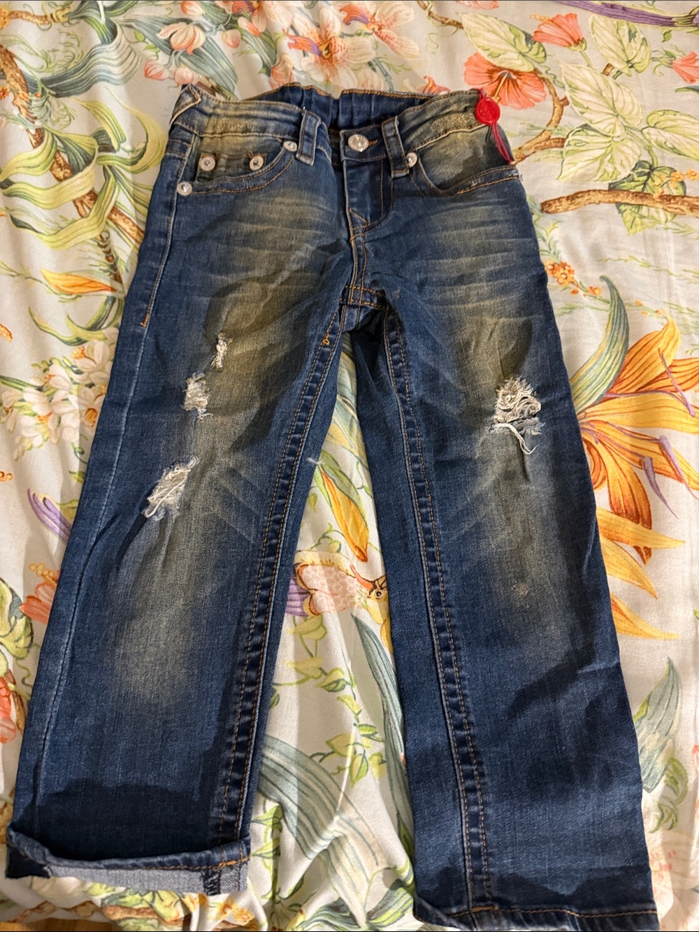 True Religion Women's Straight Leg Distressed Jeans - Dark Blue